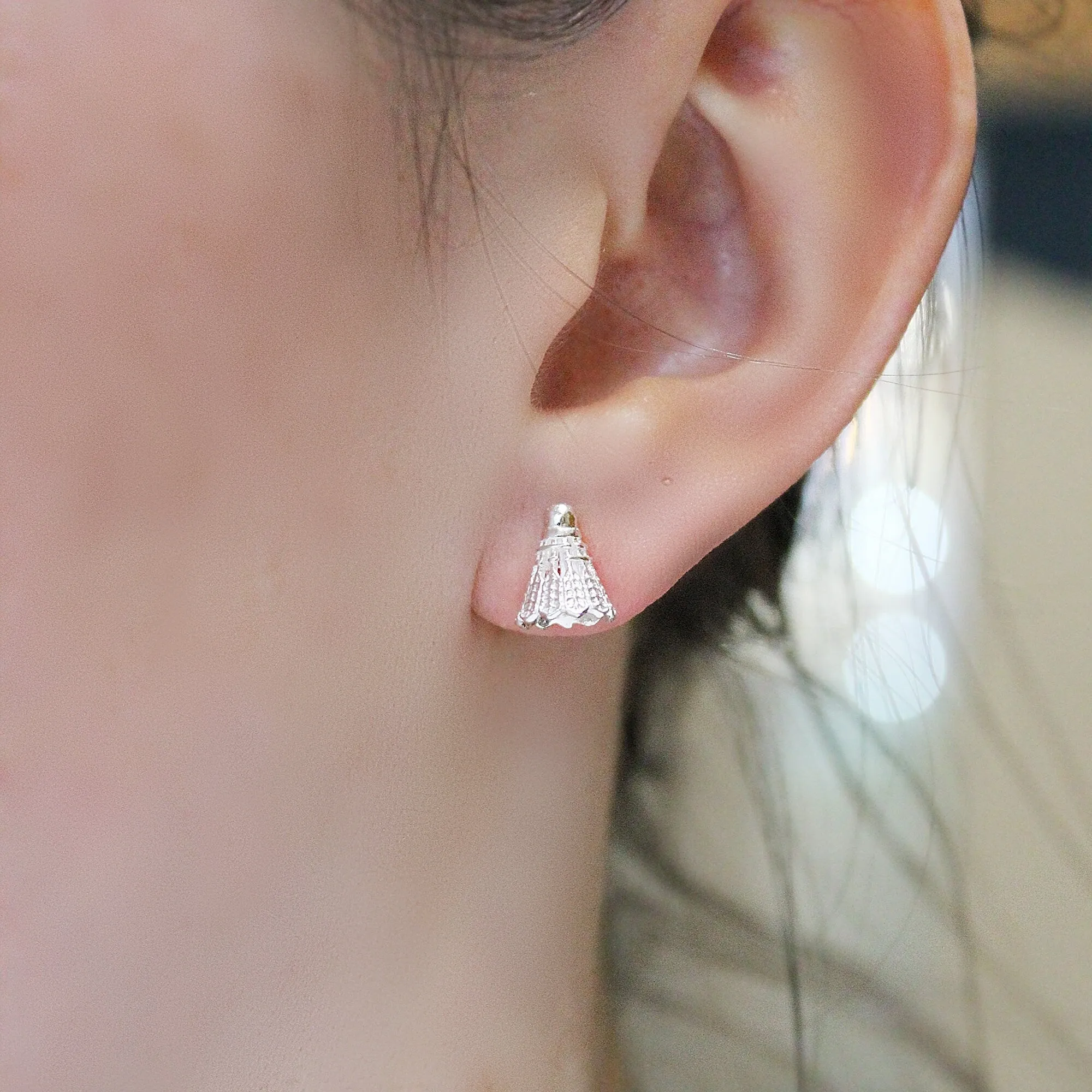 925 Sterling silver badminton sports ball game shuttlecock stud earrings