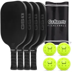 GoSports GS1 Pickleball Paddles Set of 4 with 4 Pickleballs - USAPA Approved Fiberglass Pickleball Paddles