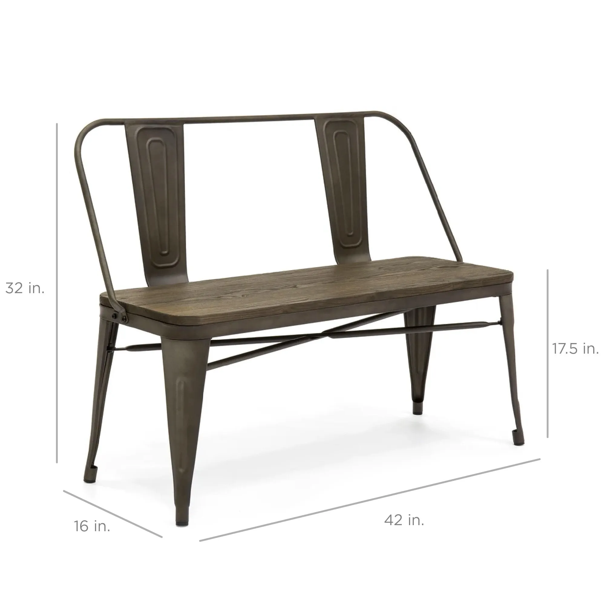 Industrial Metal Farmhouse Dining Bench w/ Wood Seat, Removable Back - 42in