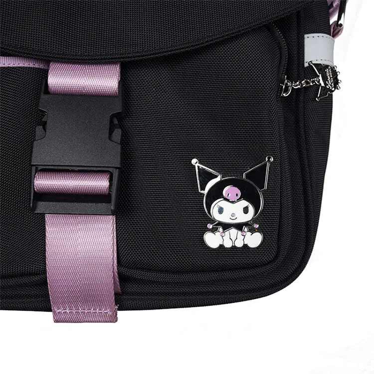 Kuromi Badge Hearts Embroidery Flap Crossbody Bag