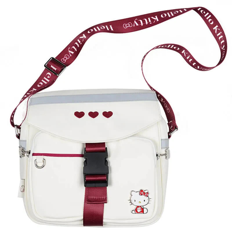 Kuromi Badge Hearts Embroidery Flap Crossbody Bag