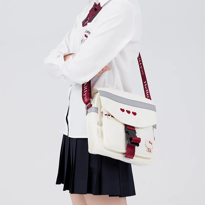 Kuromi Badge Hearts Embroidery Flap Crossbody Bag