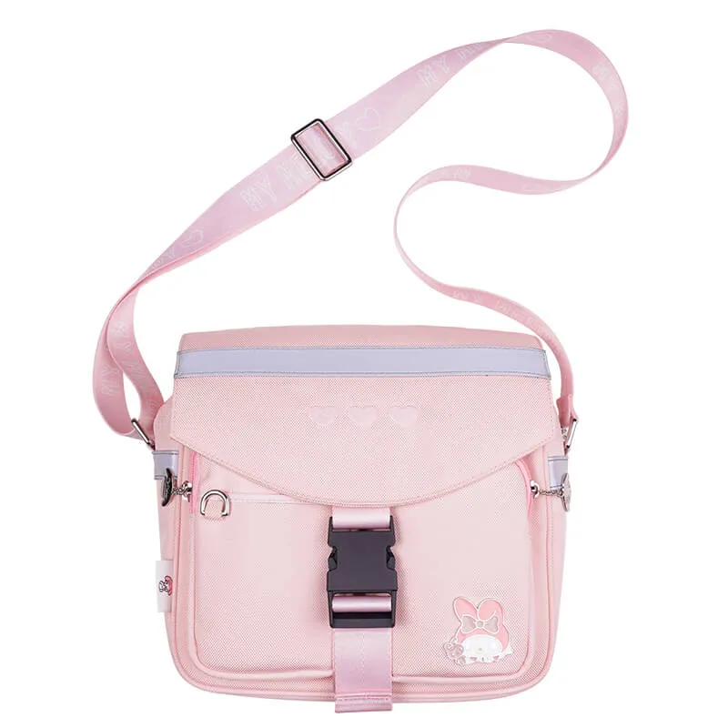 Kuromi Badge Hearts Embroidery Flap Crossbody Bag