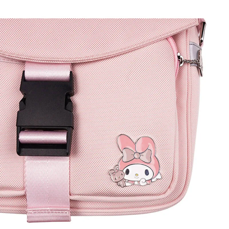 Kuromi Badge Hearts Embroidery Flap Crossbody Bag