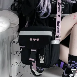 Kuromi Badge Hearts Embroidery Flap Crossbody Bag