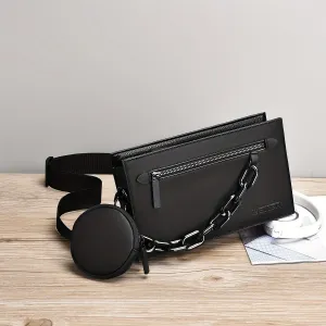 realaiot  【WEIXIER】2pcs Men's Shoulder Bag, Chain Design Pu Leather Multi-functional Bag With Small Bag, Wear-resistant Waterproof Daily Commuting Bag, Christmas New Year's Day Gift
