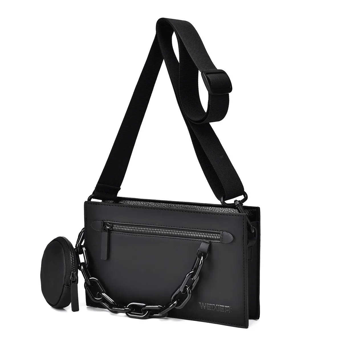 realaiot  【WEIXIER】2pcs Men's Shoulder Bag, Chain Design Pu Leather Multi-functional Bag With Small Bag, Wear-resistant Waterproof Daily Commuting Bag, Christmas New Year's Day Gift
